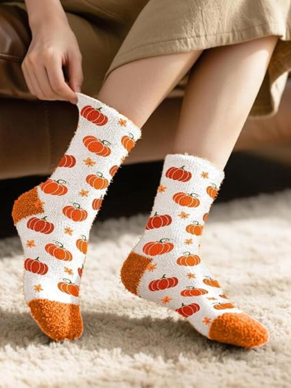 Halloween Socks for Women - Fuzzy Fall Socks, Spooky Gifts - Thanksgiving Turkey
